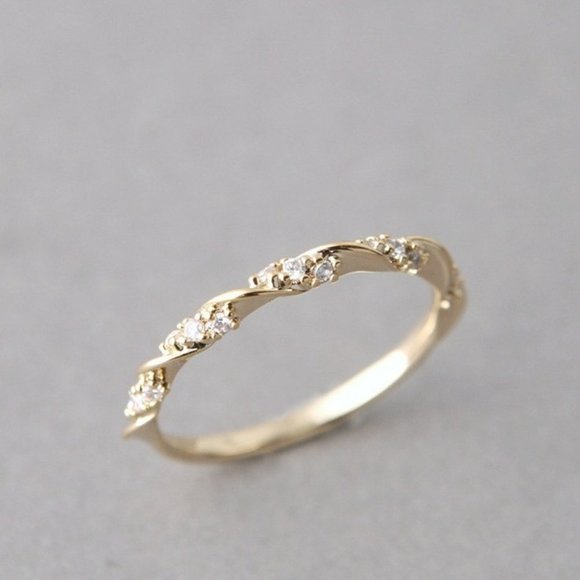 14K Gold Plated Thin Twisted CZ Wedding Ring for Women, MLNN1117 - Picture 2 of 2